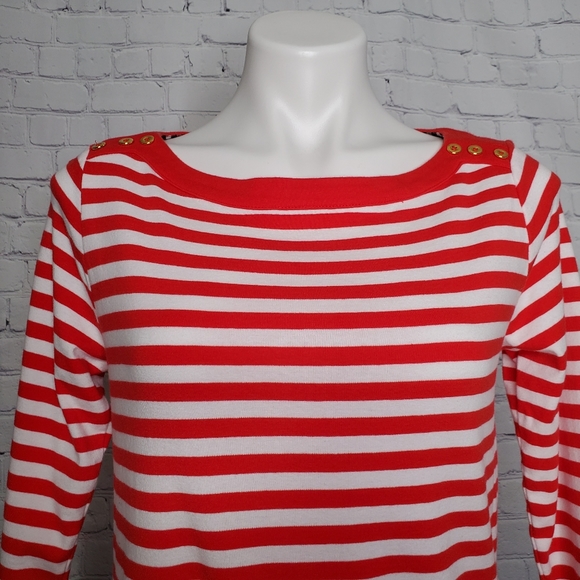 Rafaella Red Striped Top With Gold Buttons Size M - Picture 4 of 6